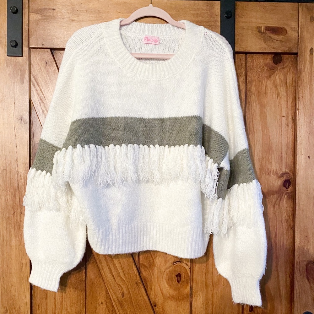 Pink Lily Fringe Sweater NWOT